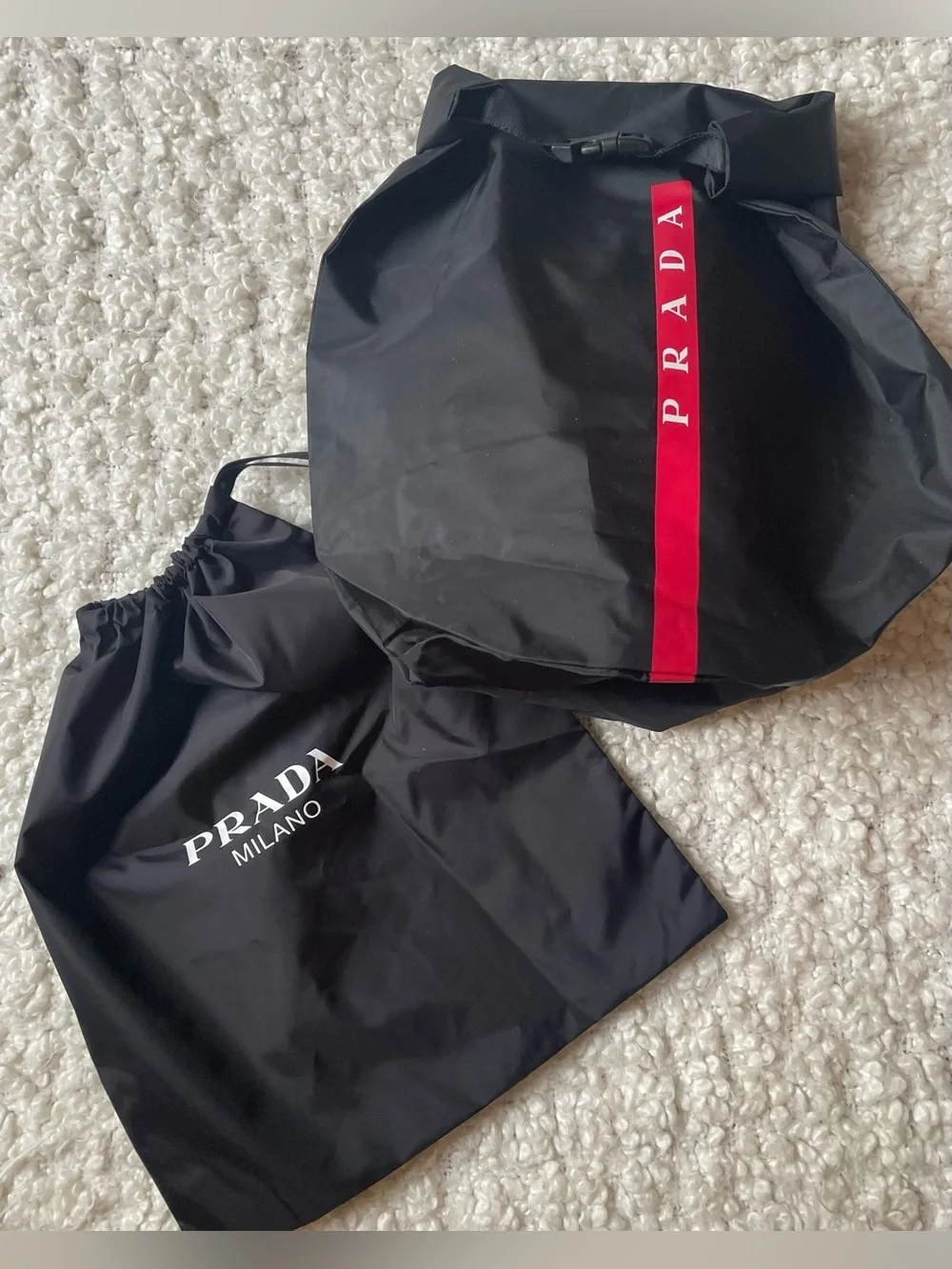 Two Prada Nylon Bags Roll Down + Drawstring